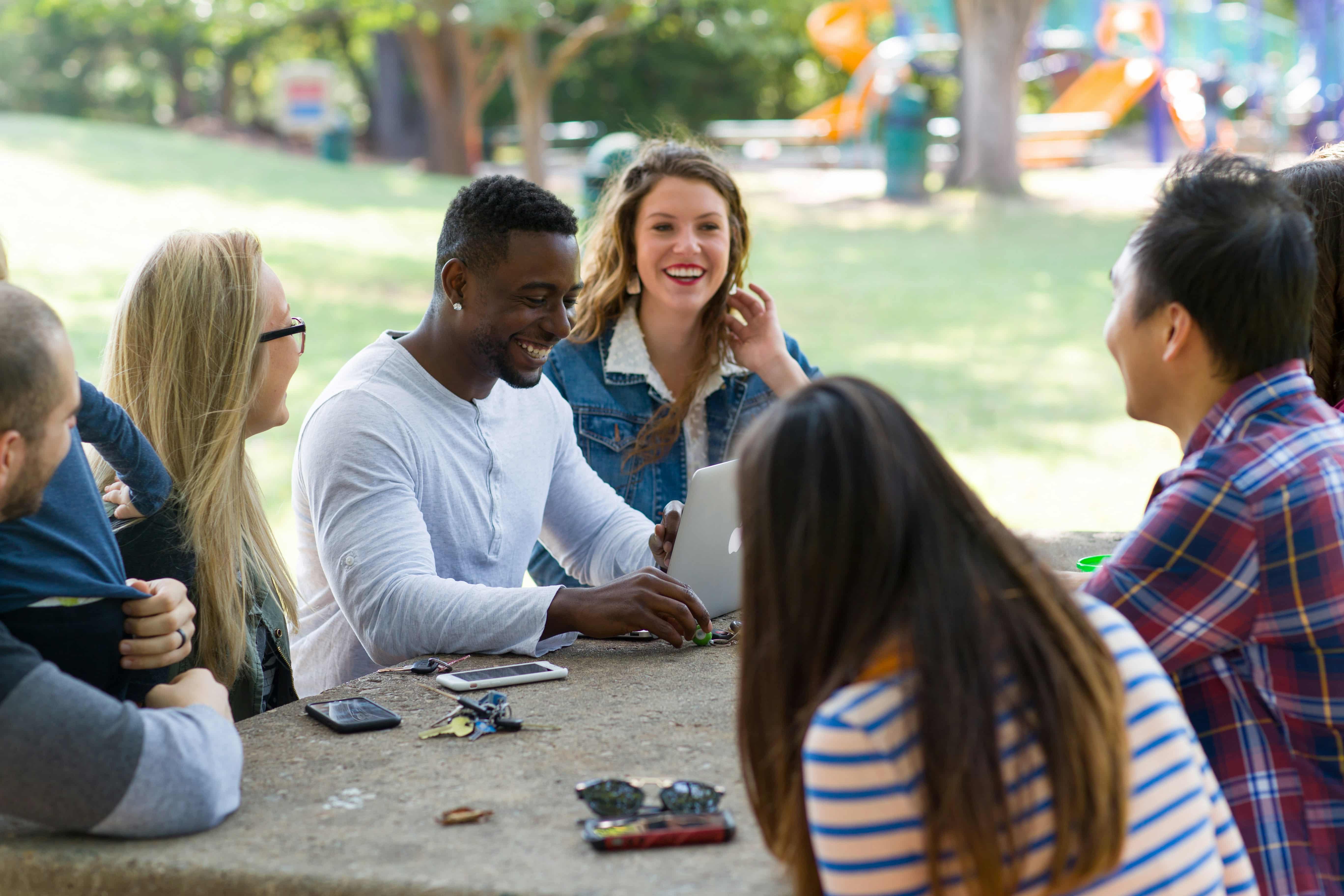 Students outside a college building